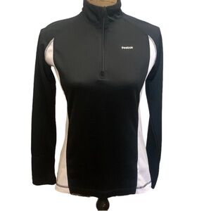 Reebok Women's PlayDry Black White Fitted High Neck 1/4 Zip Track Jacket Size M